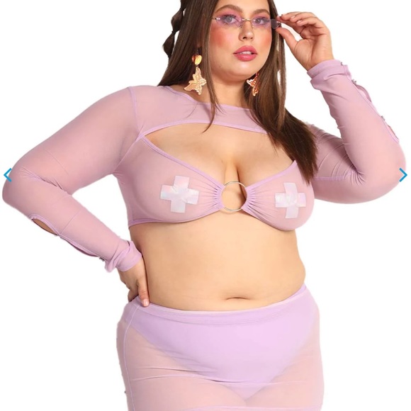 Never worn 1x Rave/festival lavender/purple mesh long sleeve with skirt set - Picture 5 of 9